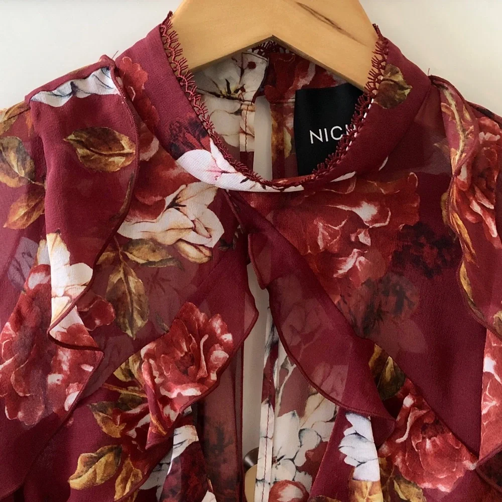 NICHOLAS Celeste Cold Shoulder Silk Blouse Top, Ruffle Floral sz. 2 - Picture 11 of 17